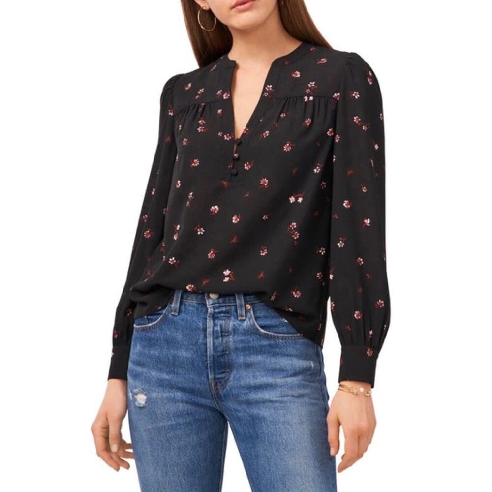 1 State Floral Blouse S Black Ditsy Print Long Sleeve Feminine NWT - Picture 11 of 11